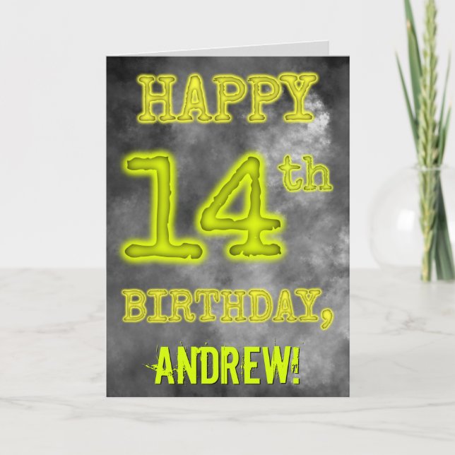 Spooky Glowing Aura Titta "LYCKLIG 14:e BIRTHDAY" Kort (Framsida)