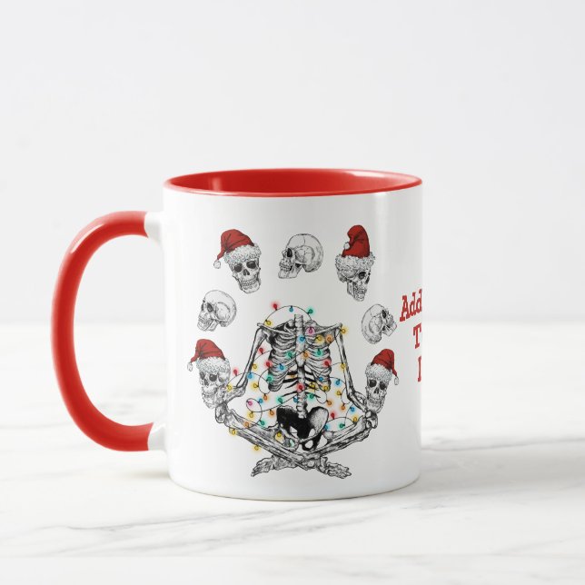 Spooky God jul Funny Yoga Skeleton Red Mugg (Vänster)