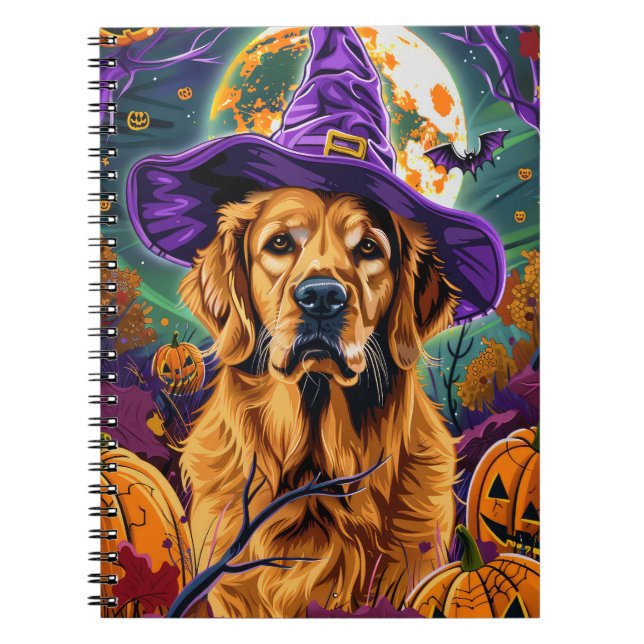 Spooky Golden Retriever Halloween Witch Pumpkin Anteckningsbok (Framsidan)