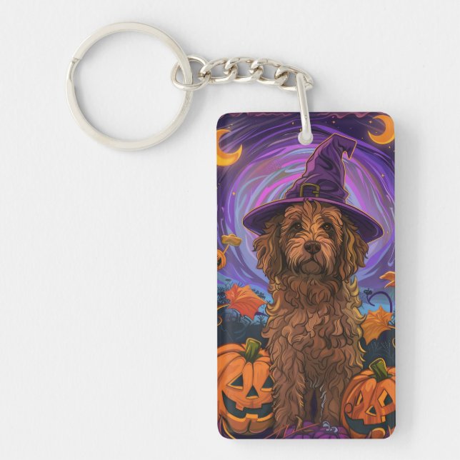 Spooky Goldendoodle Hund Halloween Witch Pumpkin (Framsidan)