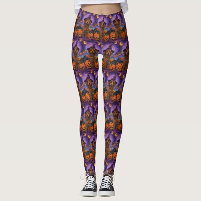 Spooky Goldendoodle Hund Halloween Witch Pumpkin Leggings (Framsida)