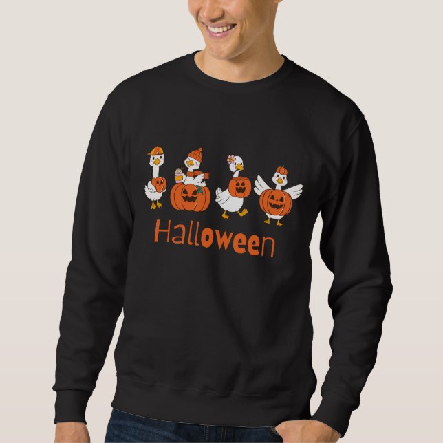 Spooky Goose Anka med Pumpkin Lång Ärmad Tröja (Framsida)