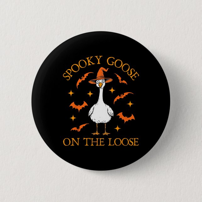 Spooky Goose på labben på åsen Halloween Knapp (Framsida)