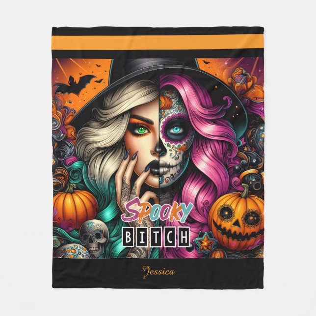 Spooky Goth Girl Halloween Fleecefilt (Framsidan)
