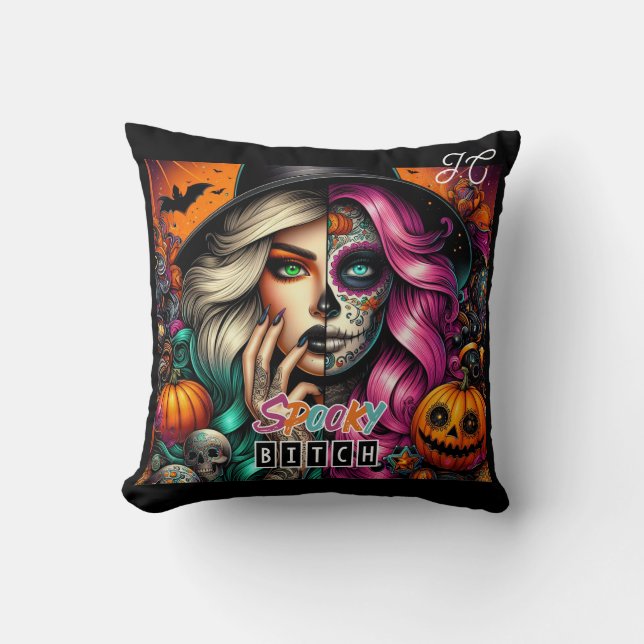 Spooky Goth Girl Halloween Kudde (Framsida)