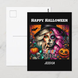 Spooky Goth Girl Halloween Vykort