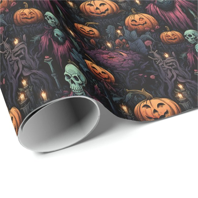 Spooky Goth Pumpkin Skull Halloween Presentpapper (Rullad Hörn)