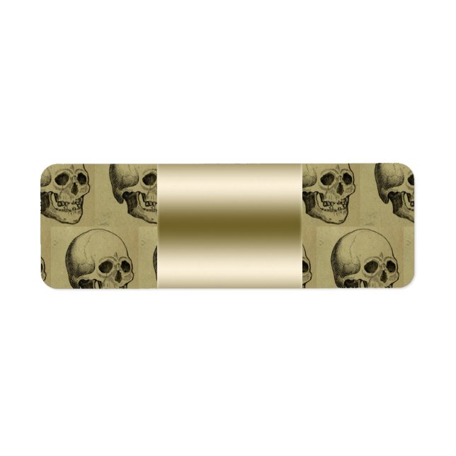 Spooky Gothic Döskallar Mönster Guld Halloween Returadress Etikett (Framsidan)