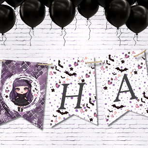 Spooky gothic Girl Grattis på födelsedagen Vimplar