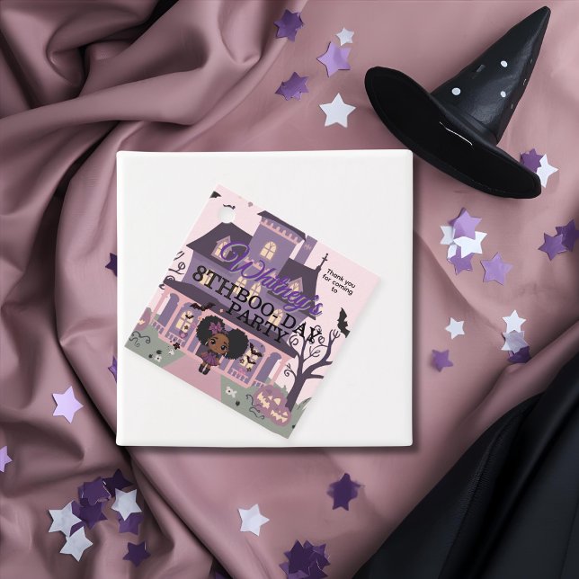 Spooky Gothic Girl Lila afro puff Birthday Gåvor Etiketter (Spooky Gothic Girl Purple afro-puff Birthday Favor Tags)