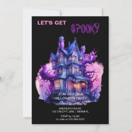 Spooky Gothic Haunted House Halloween Black Inbjudningar