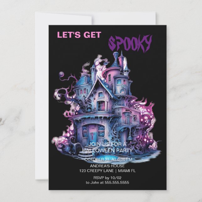 Spooky Gothic Haunted House Halloween Black Inbjudningar (Framsida)