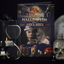 Spooky Gothic Raven Full Moon Photo Halloween Card Tack Kort