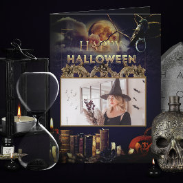 Spooky Gothic Raven in Full Moon Vuxen Halloween Kort