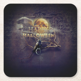 Spooky Gothic Raven in Full Moon Vuxen Halloween Underlägg Papper Kvadrat