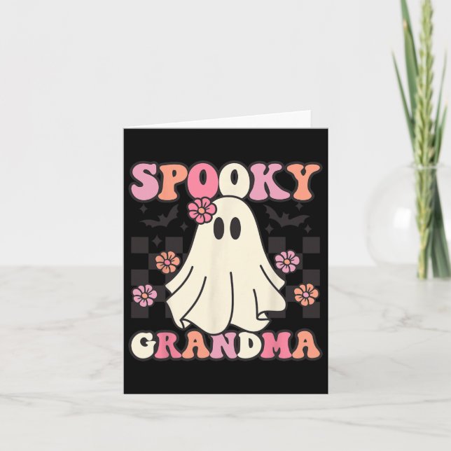 Spooky Grandma Halloween Ghost Costume Retro Groov Kort (Framsida)
