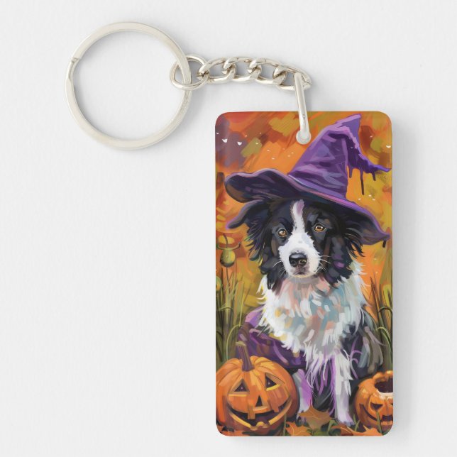 Spooky Gräns Collie Halloween Witch och Pumpkin (Framsidan)