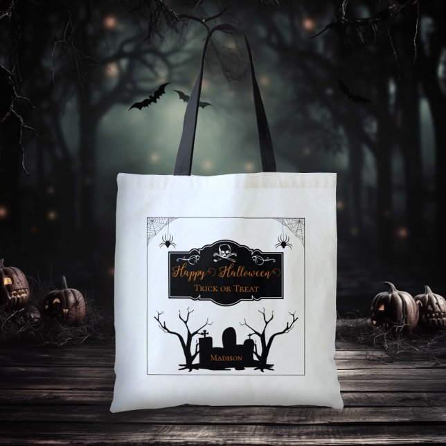 Spooky Graveyard Bus eller godis Tygkasse (Spooky Graveyard Trick or Treat tote Bag)