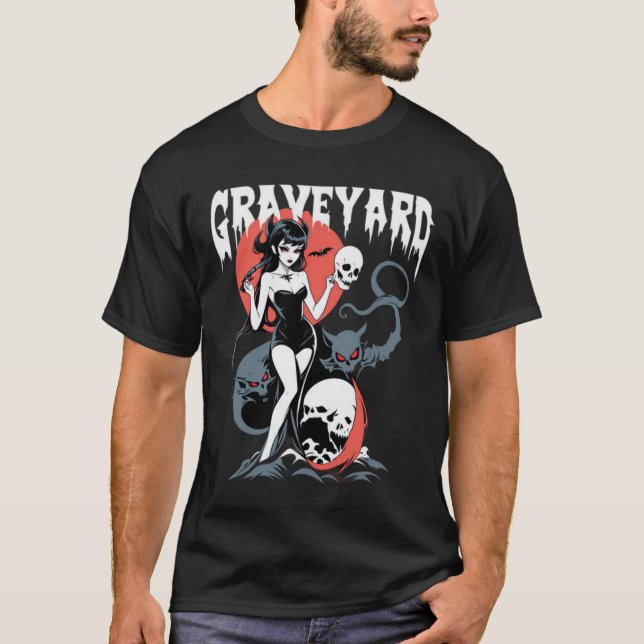 Spooky Graveyard Girl T Shirt (Framsida)