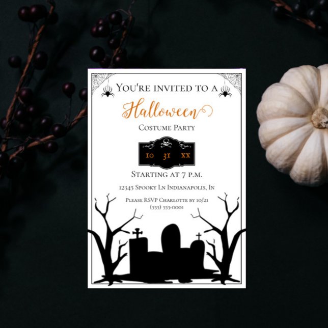 Spooky Graveyard Halloween Costume Party Inbjudningar (Graveyard Halloween Costume Party Invite)
