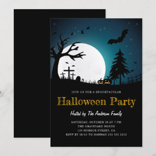 Spooky Graveyard Midnight Halloween fest bjudati Inbjudningar