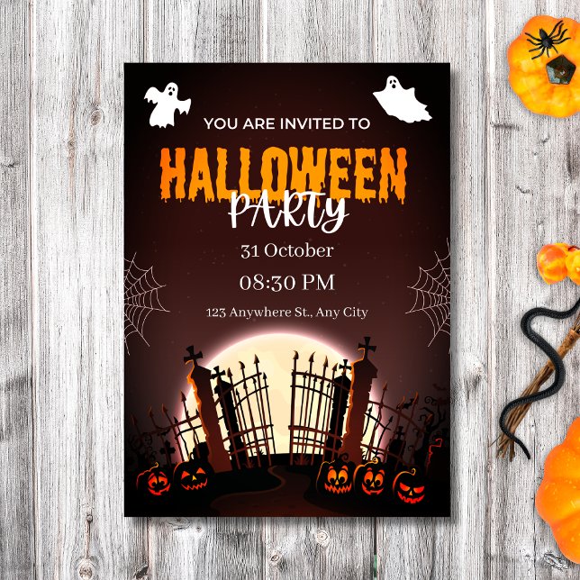 Spooky Graveyard Spöken & Pumpkins Halloween fest Inbjudningar (Spooky Graveyard Ghosts & Pumpkins Halloween Party Invitation
)