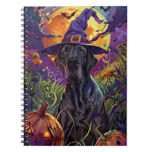Spooky Great dane Hund Halloween Witch Pumpkin Anteckningsbok (Framsidan)