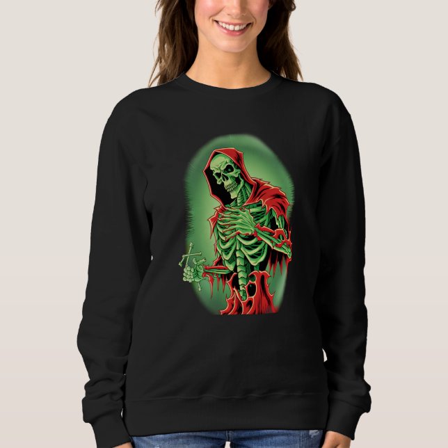 Spooky Green Skeleton Undead Death Occult Horror T Shirt (Framsida)