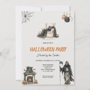 Spooky Grim Reaper and Pumpkin Halloween fest Inbjudningar