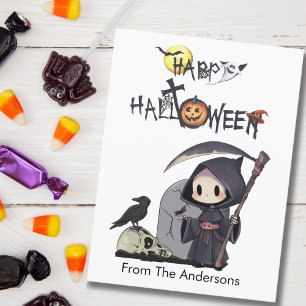 Spooky Grim Reaper Graveyard Gothic Kids Halloween Vykort