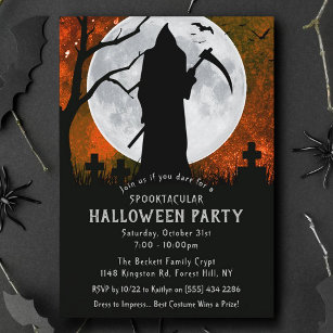 Spooky Grim Reaper Graveyard Halloween fest Inbjudningar