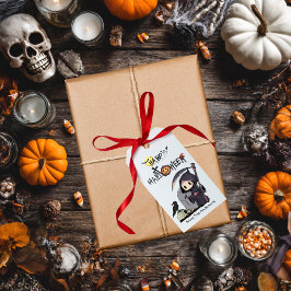 Spooky Grim Reaper Graveyard Kråka Gothic Hallowee Presentetikett