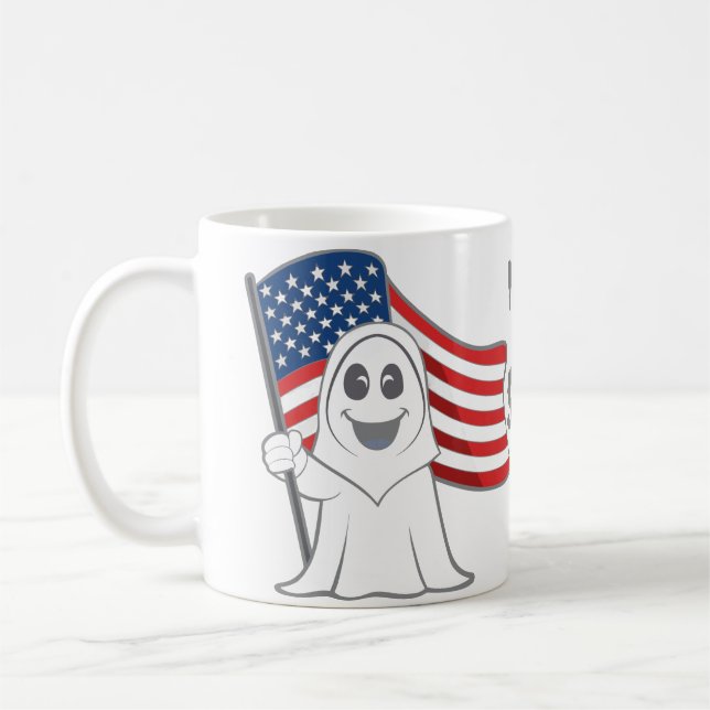 Spooky Grim Reaper USA flagga Halloween Kaffemugg (Vänster)
