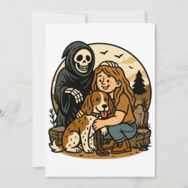 Spooky Grim Reaper with Girl and Dog Skeleton Art  Inbjudningar