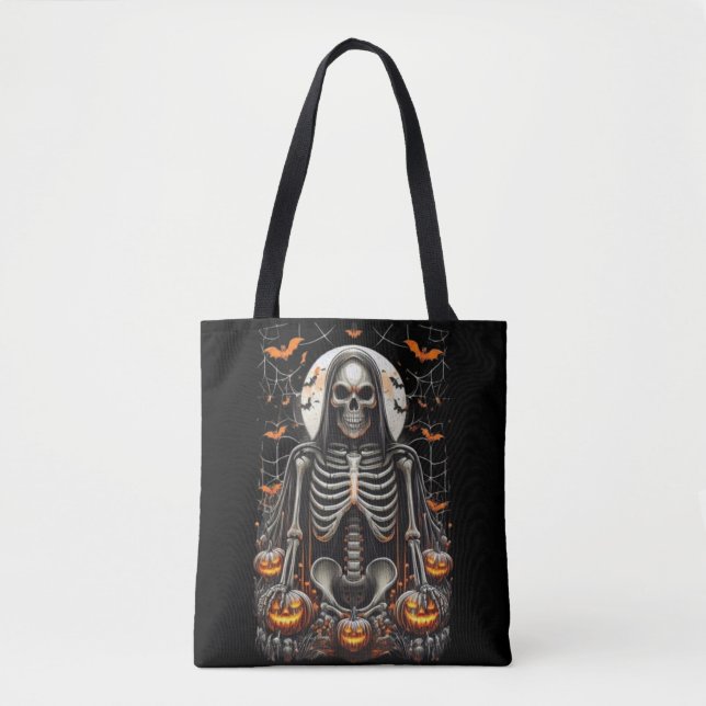 Spooky Grim Skeleton & Glowing Pumpkins Halloween Tygkasse (Framsida)