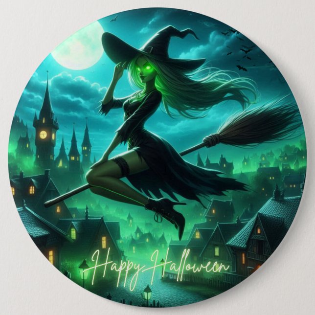 Spooky grönt aura Halloween-häxa Knapp (Framsida)
