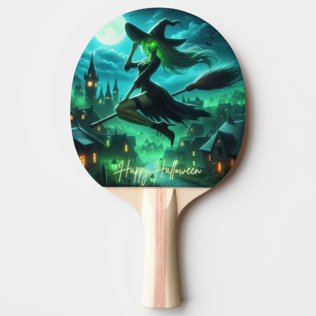 Spooky grönt aura Halloween-häxa Pingisracket (Framsidan)