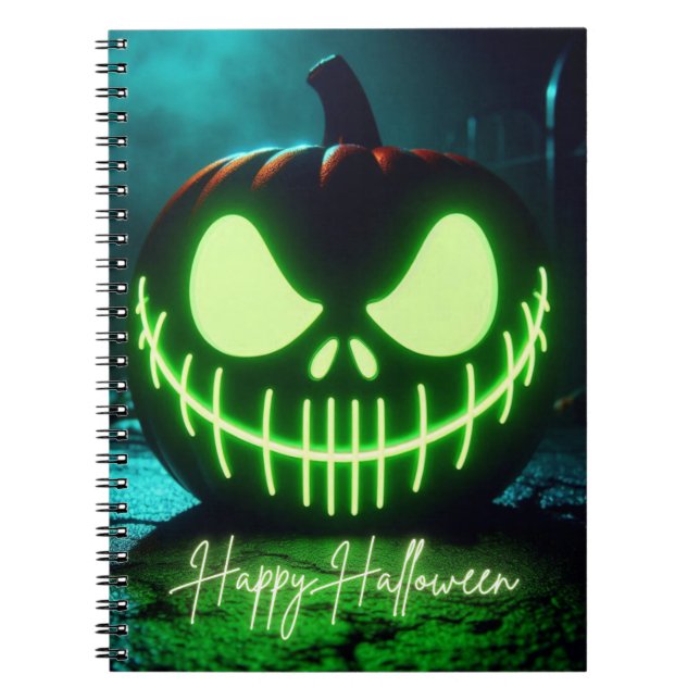 Spooky grönt glosing Halloween-pumpa Anteckningsbok (Framsidan)