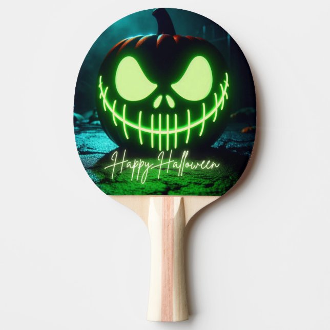 Spooky grönt glosing Halloween-pumpa Pingisracket (Framsidan)