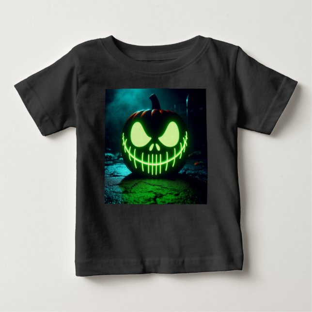 Spooky grönt glosing Halloween-pumpa T Shirt (Framsida)