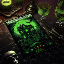 Spooky Grönt Haunted Mansion Halloween fest Inbjudningar