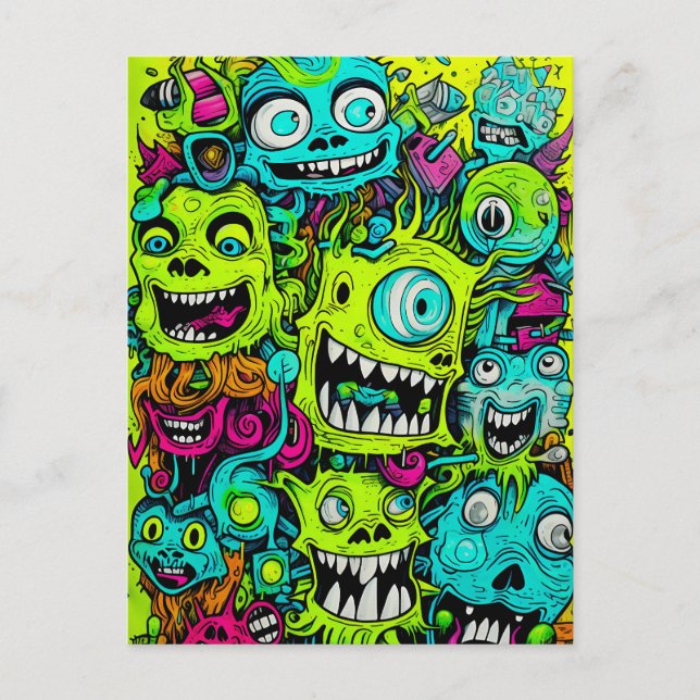 Spooky Grönt Monster Mönster Vykort (Framsida)