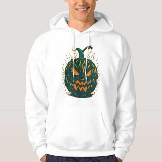 Spooky Grönt Pumpkin Halloween Hoodie (Framsida)