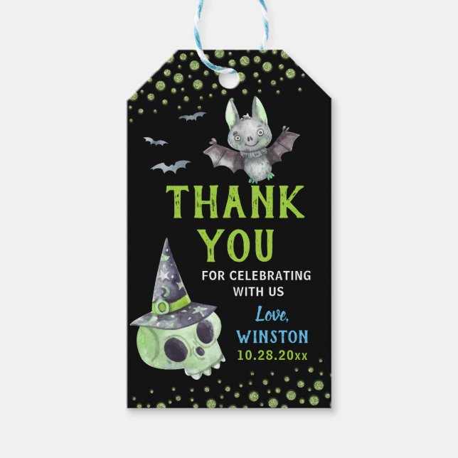 Spooky Grönt Skull Bet Halloween Tack Presentetikett (Framsidan)