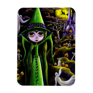 Spooky Grönt Witch Doll Big Ögon Pumpkin People Magnet