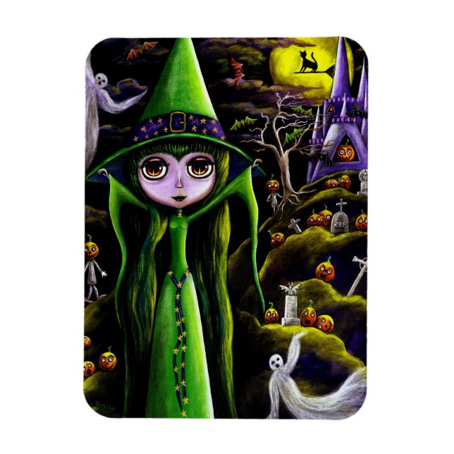 Spooky Grönt Witch Doll Big Ögon Pumpkin People Magnet (Vertikal)