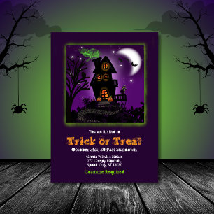 Spooky Grönt Witch Haunted House Halloween fest Inbjudningar