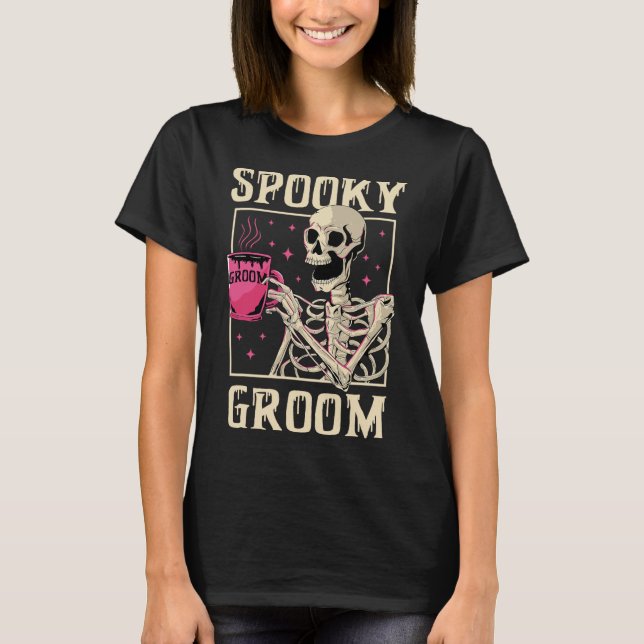 Spooky Groom Skeleton Halloween Bröllop Bachelor P T Shirt (Framsida)