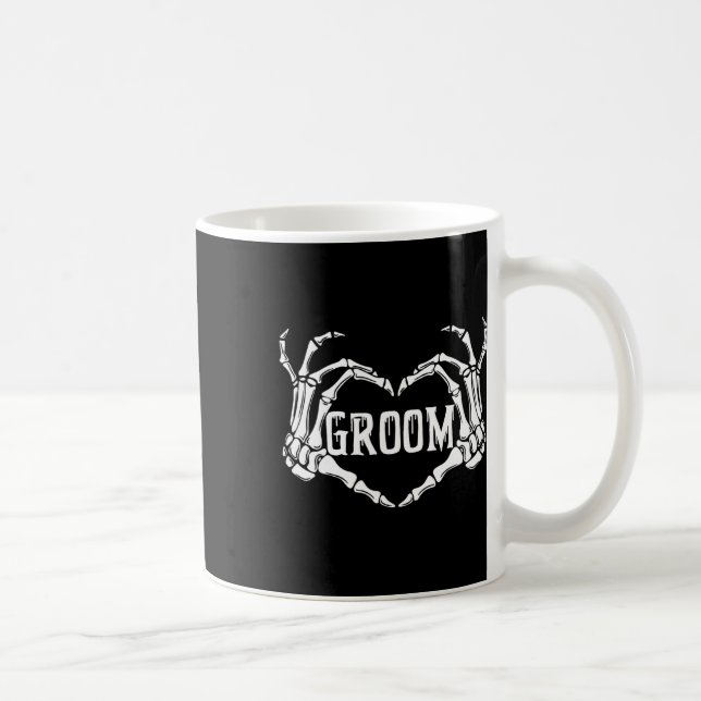 Spooky Groom Skeleton Händer Halloween Förlovning  Kaffemugg (Höger)