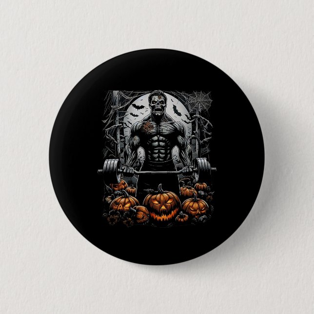 Spooky Gym Skeleton-haunted Fitness Roligt-hallowe Knapp (Framsida)
